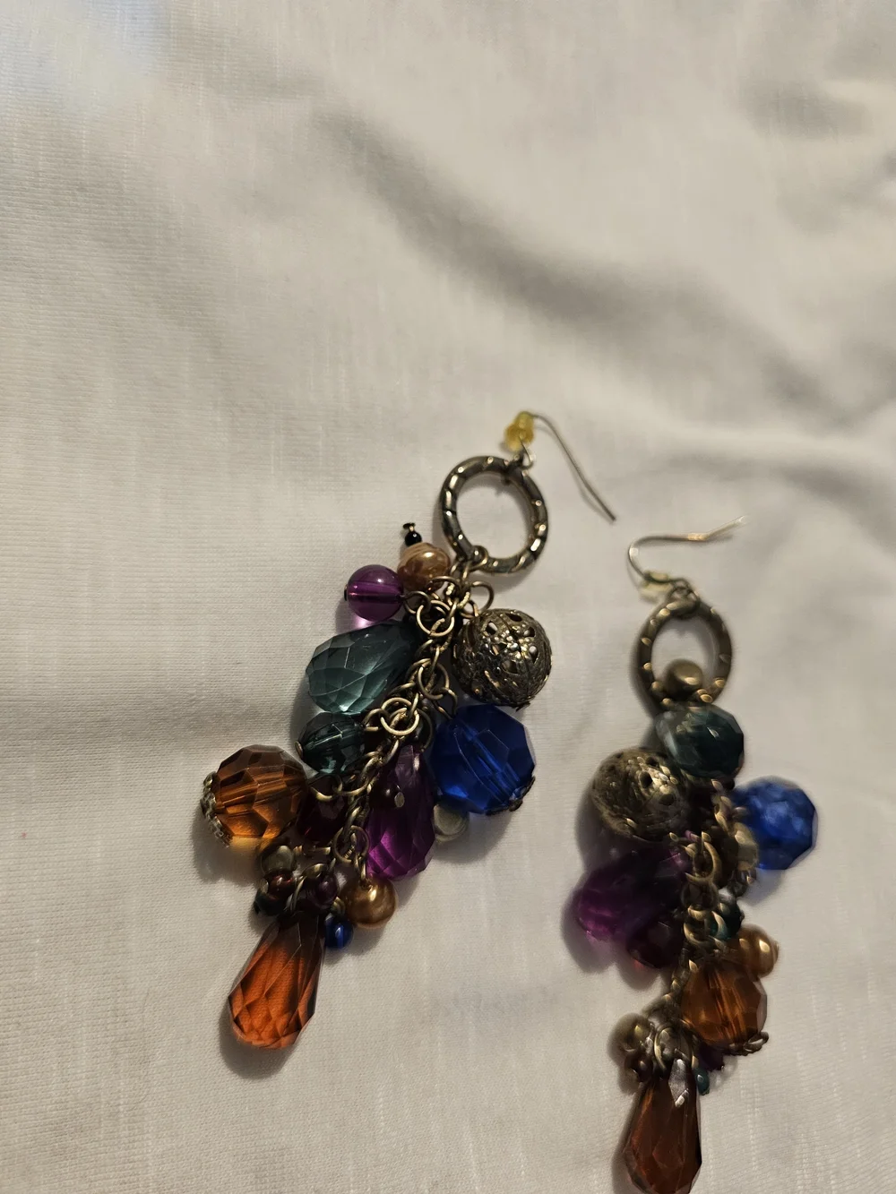 Multicolor Bead Cluster Dangle Earrings - Gold Ring Accent